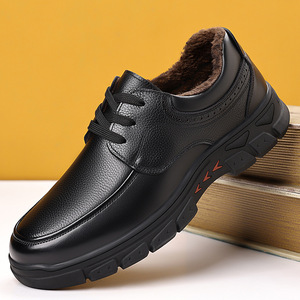 Zapatos de invierno para hombre, cálidos, de cuero, con punta redonda, forro de felpa, suela de goma, aislantes, para personas mayores, zapatos para papá. - Product Image 1