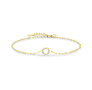 S925 silver Minimalist 18K Gold Plated Chain <b>Bracelet</b> With Crystal Circle Charm Unisex Everyday Wear - Product Image 1