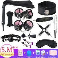 Kit BDSM rose en peluche doublé de fourrure, ensemble de 11 pièces avec menottes, bâillon, fouet, corde, masque, pinces à tétons pour jeux sexuels en couple