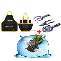 Tapis de rempotage de plantes pliant en PE tapis de transplantation pliable avec 2 pièces truelle râteau Nylon outils de jardin ensemble et gants kit de tapis de rempotage