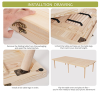 Bureau de camping et de barbecue en bois avec pieds réglables Table de pique-nique pliante naturelle Table Boho extérieure en bois de pin pour la plage