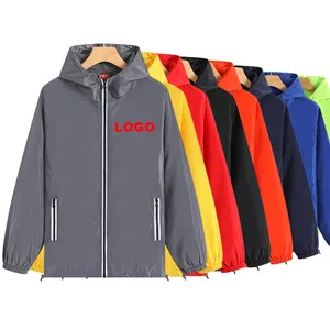 Custom Fashion Men's Windbreaker Hoodie Jacket Coat With Zipper Lightweight with Logo Polyester Windbreaker Jacket