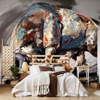 Papier Peint Mural 3D Texturé Abstrait Bœuf Peinture à l'Huile Art Déco Animal Personnalisable pour Bureau, Salon, Café
