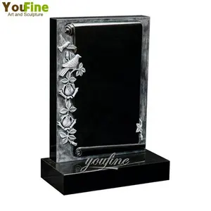 New design beautiful granite black scroll headstones wholesale with pigeons and roses