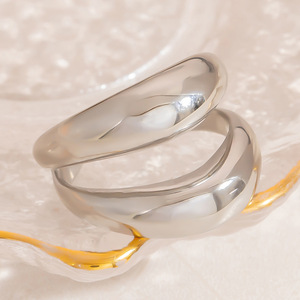 Stainless Steel Geometric Curved <b>Ring</b> <b>Open</b> Design Unisex Fashion Jewelry Gift - Product Image 4