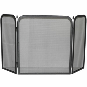 Écrans de <span class=keywords><strong>cheminée</strong></span> minces pour bois, 3 panneaux pliables, couverture de four en fer avec maille de protection, protection d'étincelle noir - Product Image 1