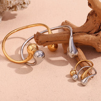 Bracelet manchette ouvert en acier inoxydable plaqué or 18 carats Design creux lisse Bracelets de style bijoux minimalistes à la mode