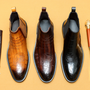 Bottes Chelsea pour hommes en cuir véritable de haute qualité, fabriquées à la main, avec lettres gravées, style britannique, pour affaires et occasions formelles - Product Image 1