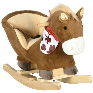 Cheval à bascule HOMCOM pour enfants de 18 à 36 mois avec sons réalistes, 60x33x50 cm, couleur marron et bois - Product Image 1