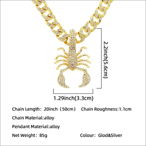 Hip Hop escorpión colgante collar diamante Stud cadena cubana exagerado Animal patrón joyería oscuro Halloween boda fiesta - Product Image 3