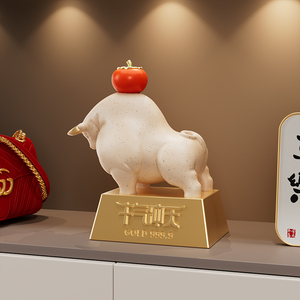 Auspicious Ox Figurine Sculpture <b>Gold</b> Base Zodiac Wealth Symbol for <b>Living</b> <b>Room</b> Office Home <b>Decor</b> Gift - Product Image 3