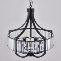 Luminaire suspendu moderne de luxe en métal noir et cristal, réglable en hauteur, taille moyenne, pour décoration intérieure
