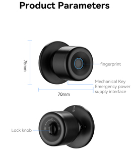 Stable <strong>Knob</strong> Lock Biometric Fingerprint Keyless Entry Tuya WiFi Enabled Easy Installation Aluminium Alloy Handle Lock Aluminum - Product Image 6