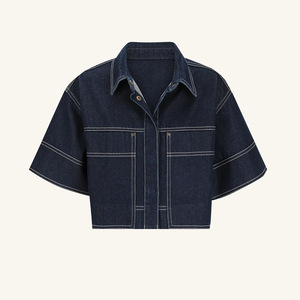 Summer Women's Casual Pocket Short-Sleeve Shirt <b>Split</b> <b>Skirt</b> Denim 2-Piece Set Fashion - Product Image 6