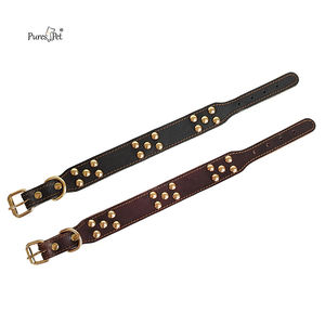 Small Medium Large <strong>Dog</strong> Luxury Premium Leather <strong>Collar</strong> in Brown <strong>Red</strong> Natural Cowhide Personalized Metal Rivets Ribbon Decorations - Product Image 1