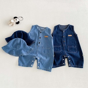 Combinaison <span class=keywords><strong>en</strong></span> jean sans manches pour bébé fille <span class=keywords><strong>avec</strong></span> chapeau seau assorti pour les sorties quotidiennes <span class=keywords><strong>en</strong></span> plein air - Product Image 3