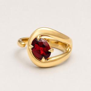 <b>Garnet</b> 925 Sterling <b>Silver</b> <b>Ring</b> - Gold Vermeil Swirl Bypass Design - Product Image 4