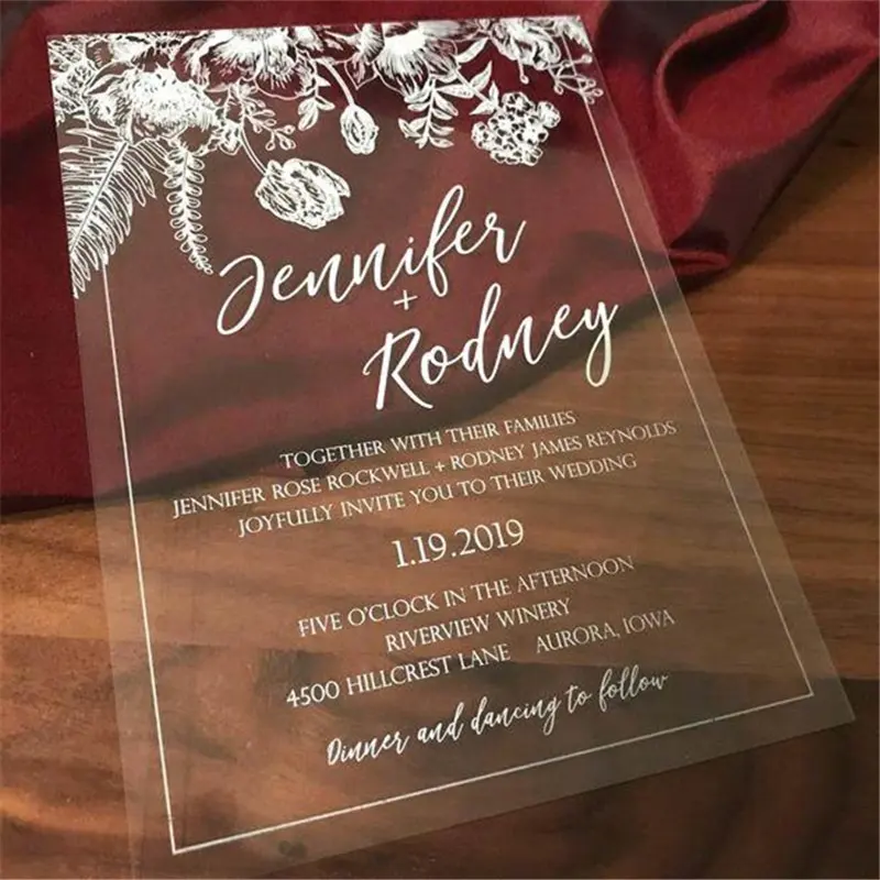 Design personalizzato stampa UV acrilico banchetto di nozze festa di compleanno inviti acrilici carta personalizzazione di lusso