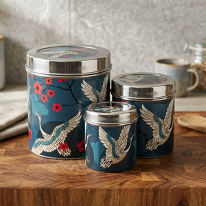 Oriental Style Stainless steel Food <b>Containers</b> with Crane Pattern Airtight Round <b>Storage</b> Jars for <b>Kitchen</b> Use 1-3L Capacity - Product Image 5