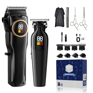 Tondeuse professionnelle noire pour hommes, tondeuse à <span class=keywords><strong>barbe</strong></span> électrique, ciseaux en acier inoxydable, tondeuse à cheveux sans fil, ensemble de tondeuses pour barbier - Product Image 1