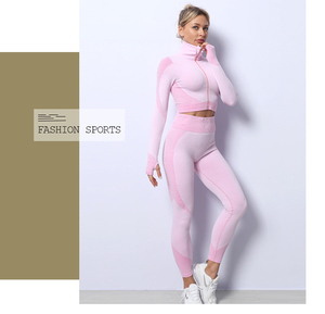 Solide mode 3D nid d'abeille conception taille haute séchage rapide à manches longues 2 pièces costume femmes ensembles de <span class=keywords><strong>yoga</strong></span> - Product Image 6