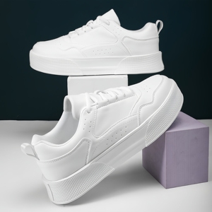 Chaussures de skate décontractées haut de gamme pour hommes avec semelle épaisse en cuir blanc et design ventilé ajouter aux chaussures de <span class=keywords><strong>sport</strong></span> décontractées - Product Image 2