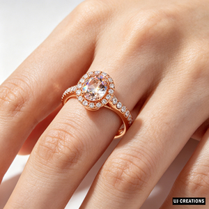 10K Rose Gold Morganite Engagement <b>Ring</b> Oval Cut Pave Setting Diamond Accents Women's Romantic Fine Jewelry - Product Image 5