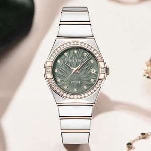 Relojes Mecánicos Personalizados al por Mayor para Mujer, Relojes de Cristal Verdes con Diamantes, Relojes de Cuarzo Brillantes de Moda - Product Image 5