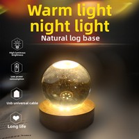 Lampe de nuit créative DIY moderne en bois 3D avec boule de cristal, base LED blanc chaud, alimentation par piles ou prise secteur, 50000 heures, YUENIUNIU