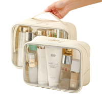 Pochette de voyage pour maquillage, personnalisée avec logo imprimé, mini, transparente, en PVC, avec fermeture éclair, grande, résistante à l'eau, durable, avec poignée souple, tendance