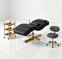 Table de soin esthétique hydraulique incurvée en cuir PU, lit de beauté facial ergonomique à hauteur réglable avec pieds dorés