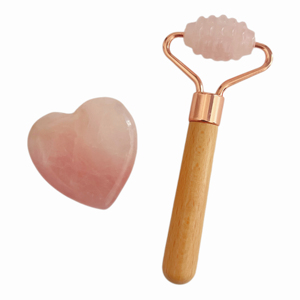 Jade wheel gua sha set massage tool rose quartz jade roller and guasha set custom logo wholesale high quality jade face gua sha - Product Image 1