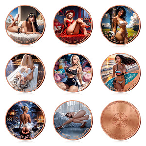 Pièce de monnaie ronde en cuivre pur 999 de 1 OZ, motif 'Metal Craft Beautiful Women Naughty', avec impression couleur, pièce massive, en stock - Product Image 6