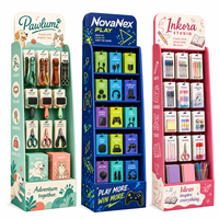 Support d'affichage au sol en carton ondulé imprimé sur mesure pour les fournitures pour animaux de compagnie, les accessoires de jeu et la papeterie en vente au détail