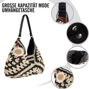 Bolso de Hombro de Paja Casual para Verano, Bolso de Playa Abierto Tipo Hobo, Bolso de Mano Plegable Ligero Vintage para Mujer, para Viaje - Product Image 3