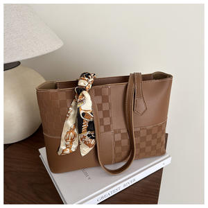 Bolso de Hombro Texturizado Premium con Cinta, Bolso Tote con Patrón a Cuadros de Moda, Bolso Popular de Cuero PU para Mujer - Product Image 6