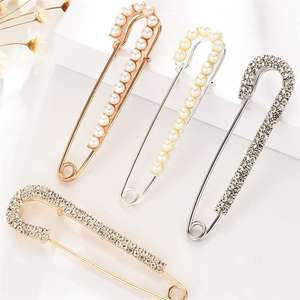 PIN de broche para mujer, pasadores para suéter, chal, Clips de cristal de imitación y broches de perlas, 2 estilos, dorado, plateado, 4 piezas - Product Image 1