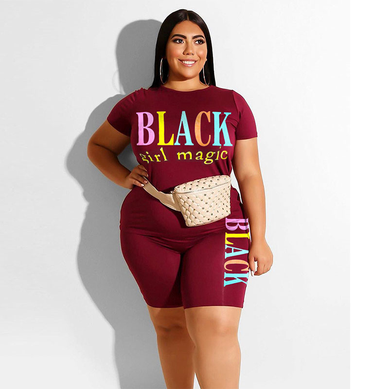 Rojo Plus tamaño biker shorts Set