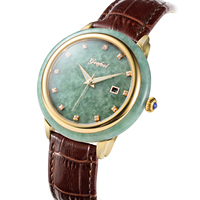 Montre mécanique automatique de luxe en cuir avec lunette sertie de diamants, bijoux vintage, montre en jade pour homme