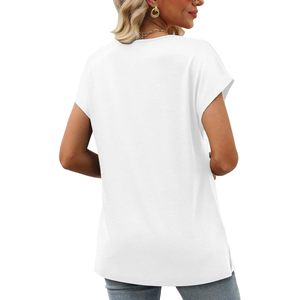 Débardeurs pour femmes à manches courtes, col en V, avec dentelle, coupe ample, respirants, 100 % coton tricoté, longueur standard, pour l'été - Product Image 6