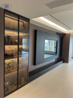Gabinete de pared de estilo simple moderno para TV, muebles de sala de estar de fábrica personalizables con panel de madera LED incrustado