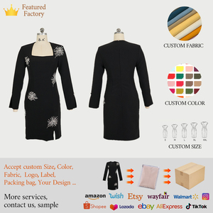 Abito Casual primavera primavera e autunno stile <span class=keywords><strong>nero</strong></span> motivo floreale <span class=keywords><strong>con</strong></span> <span class=keywords><strong>spacco</strong></span> <span class=keywords><strong>con</strong></span> paillettes di perle stile 50705 - Product Image 6