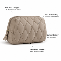 Bolsa de Cosméticos Acolchada de Nailon OEM para Mujer, Gran Capacidad, Abertura Amplia, Bolsa de Viaje para Artículos de Aseo, Color Rosa Empolvado, Gris, Beige