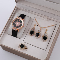 Set 2/5/6 Buah Jam Tangan Dial Hati Wanita Jam Tangan Wanita Desain Bermerek Jam Tangan Wanita Tali Kulit Jam Tangan Kuarsa Kasual Sederhana