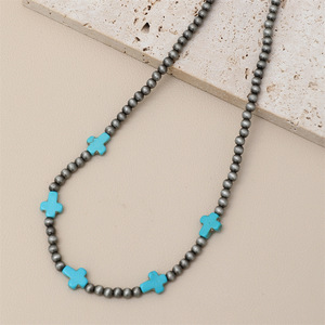 Venta caliente collar de cuentas de turquesa Retro turquesa Cruz empalmado <span class=keywords><strong>Navajo</strong></span> perla collar de moda - Product Image 1