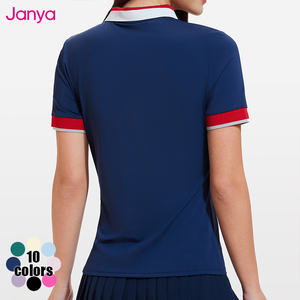 ジャニャ スリミングフィット 通気性 ソフト ピックルボールウェア 半袖 ポロカラー ゴルフトップス カラーブロッキング ヨガ テニスシャツ レディース - Product Image 3
