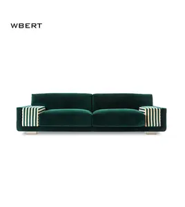 WBERT别墅装饰设计高端定制意大利现代皮革套装沙发客厅绿色沙发