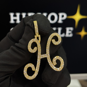 Pendentif personnalisé en argent sterling 925 avec lettre initiale H en moissanite VVS, plaqué or 18 carats, collier hip-hop pour hommes et femmes - Product Image 4