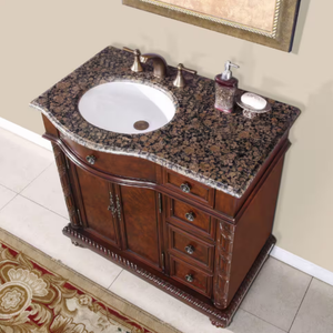 Kabinet kamar mandi gaya Amerika meja rias dipasang 36 56 90 inci MDF Vanity kamar mandi kastanye dengan baskom putih - Product Image 1