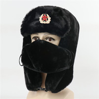 Sombreros soviéticos rusos piel de conejo artificial Ushanka sombrero de invierno para clima frío para hombres con estrella roja soviética